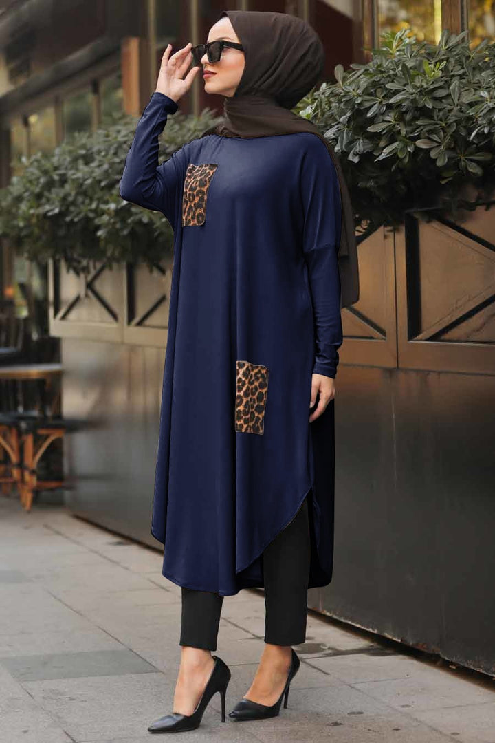 Navy Blue Pocket Style Full Sleeves Stylish Abaya