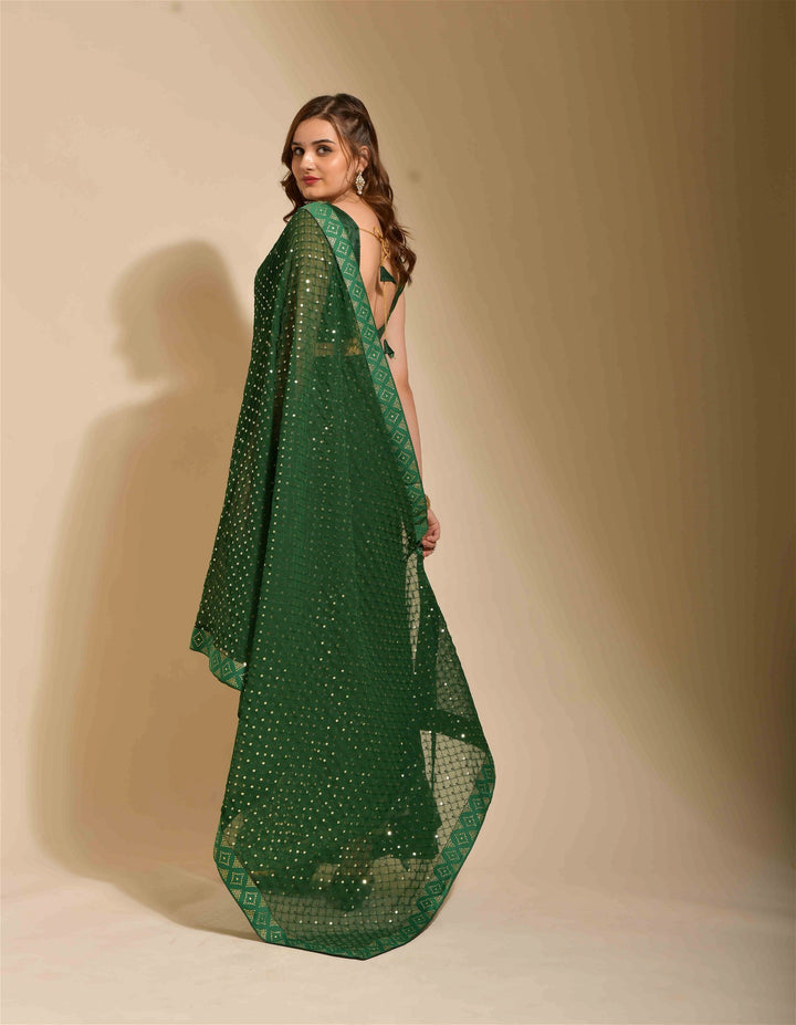 Green Georgette with Flower Foil Print Saree