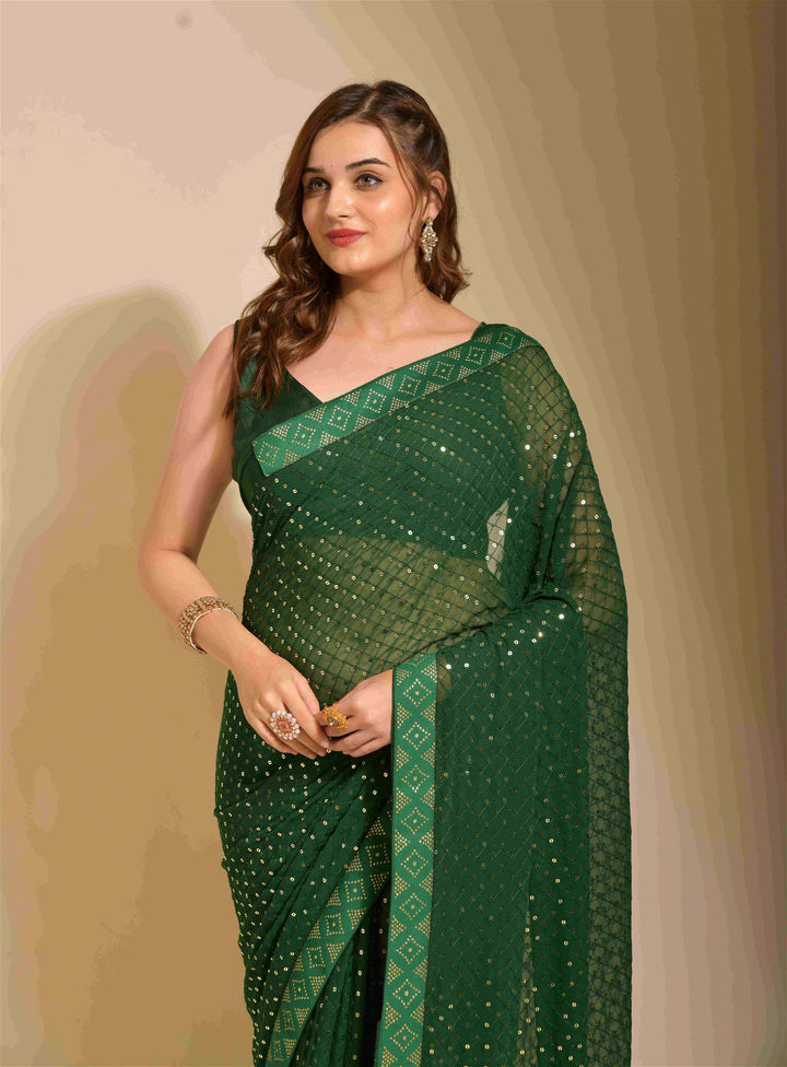 Green Georgette with Flower Foil Print Saree