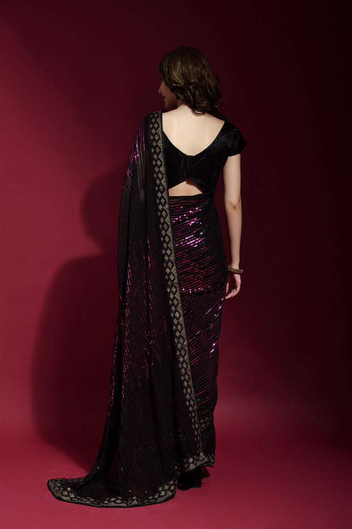Pink Colour Sequance Work Georgette Saree