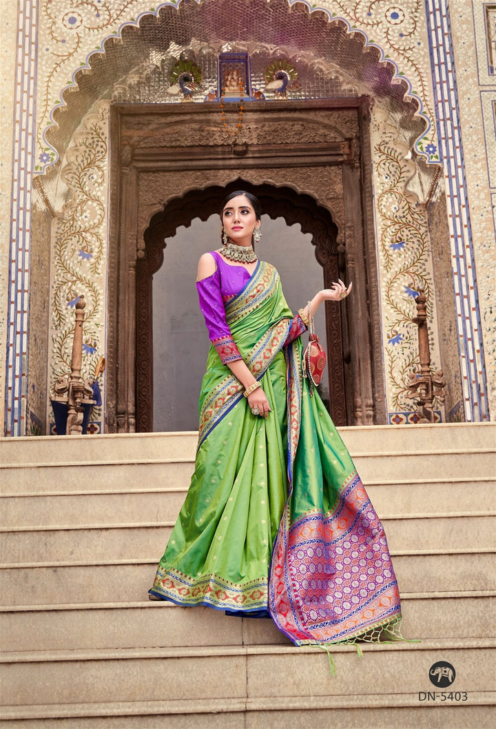 Green Colour Designer Weaving Work Soft Silk Saree