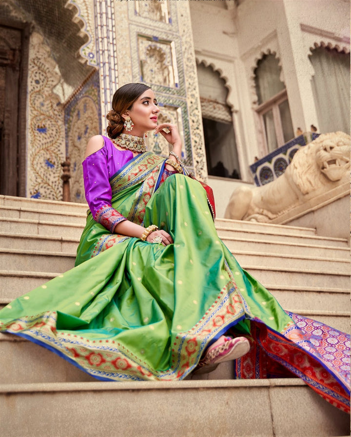 Green Colour Designer Weaving Work Soft Silk Saree