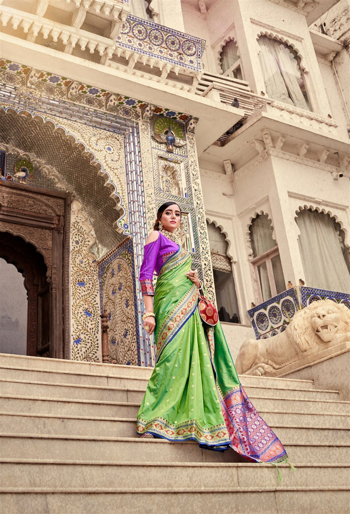 Green Colour Designer Weaving Work Soft Silk Saree