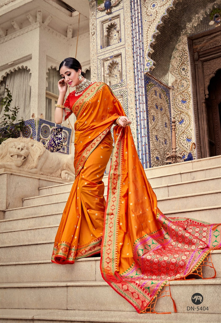 Orange Colour Designer Weaving Work Soft Silk Saree