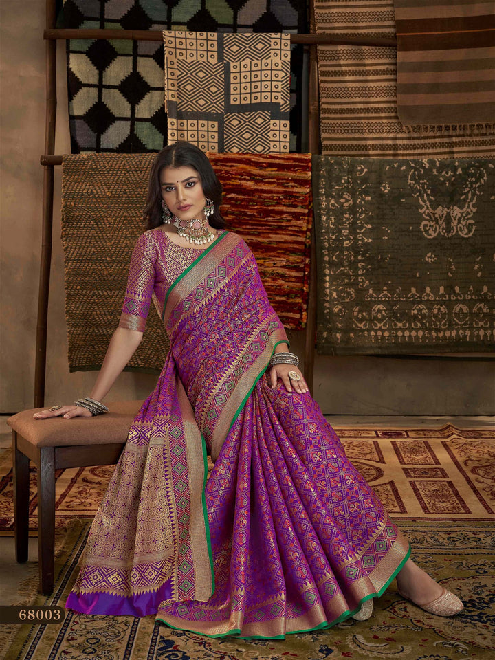 Beautiful Purple Banarasi Patola Silk Saree