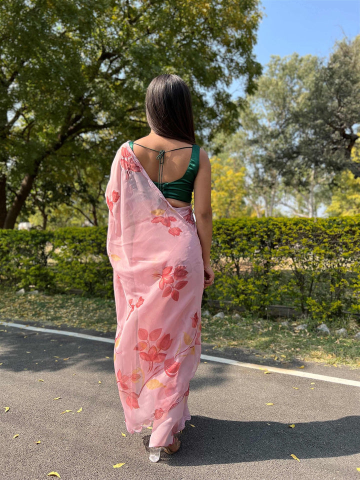 Pink Colour Chiffon Digital With Foil Print Saree For Women's