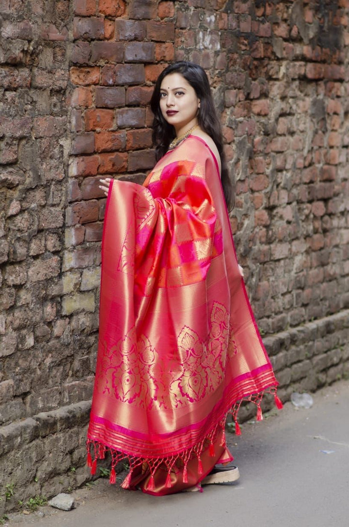 Pink and Red Beautiful Rich Pallu and Jacquard Soft Silk Saree