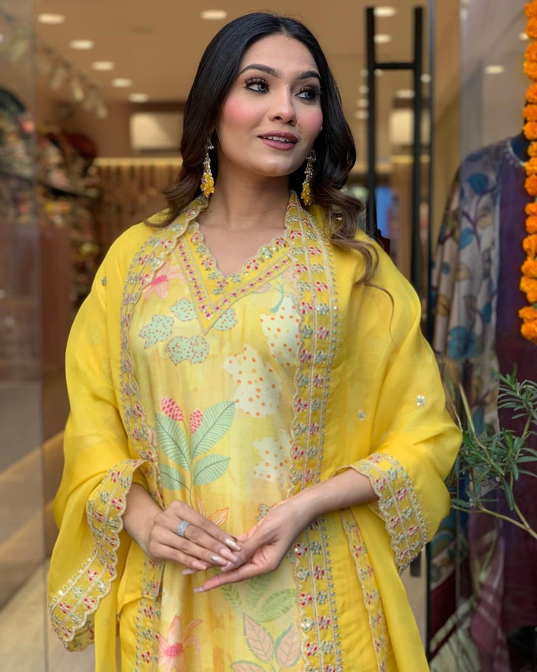 Printed Maslin Kurti With Pant And Organza Dupatta