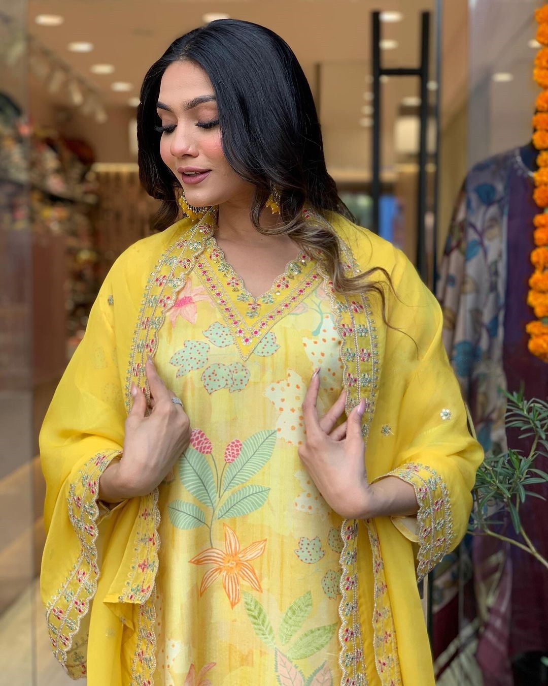 Printed Maslin Kurti With Pant And Organza Dupatta