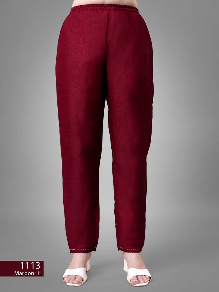 Women's Maroon Color Cotton Bland  Embroidery With Sequence Work Kurta Pant With Dupatta Set