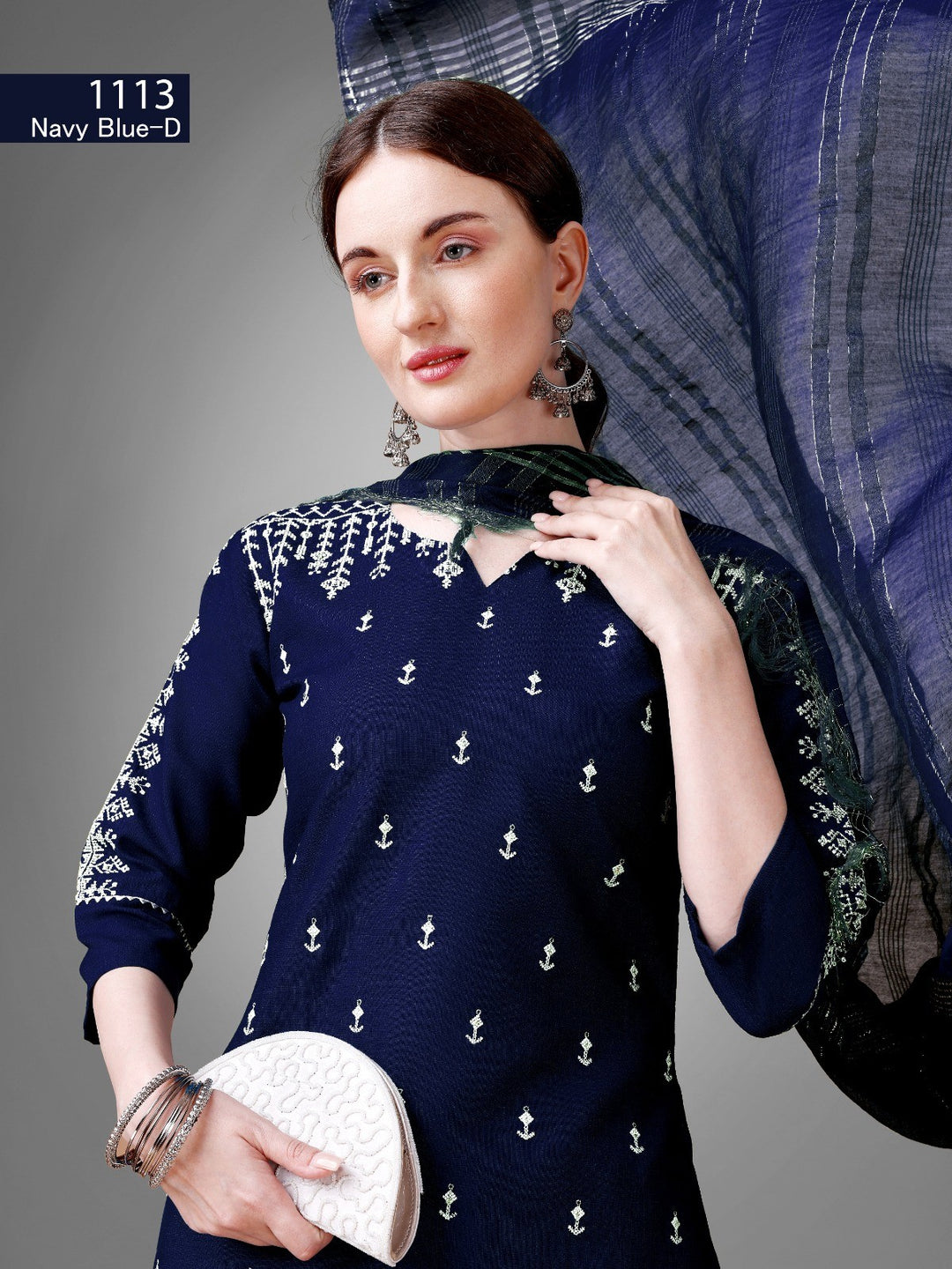 Dark Blue Kurti Set  Cotton Blend Kurti With Bottom Dupatta Collection